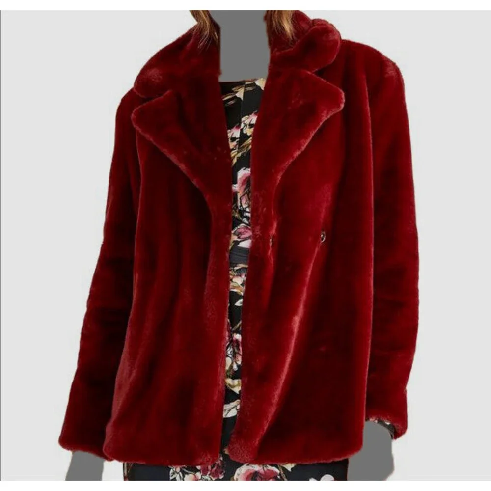 $350 Rachel Roy Women Red Faux Fur Notch Collar Casual Jacket Coat Plus Size 1X - Picture 1 of 2